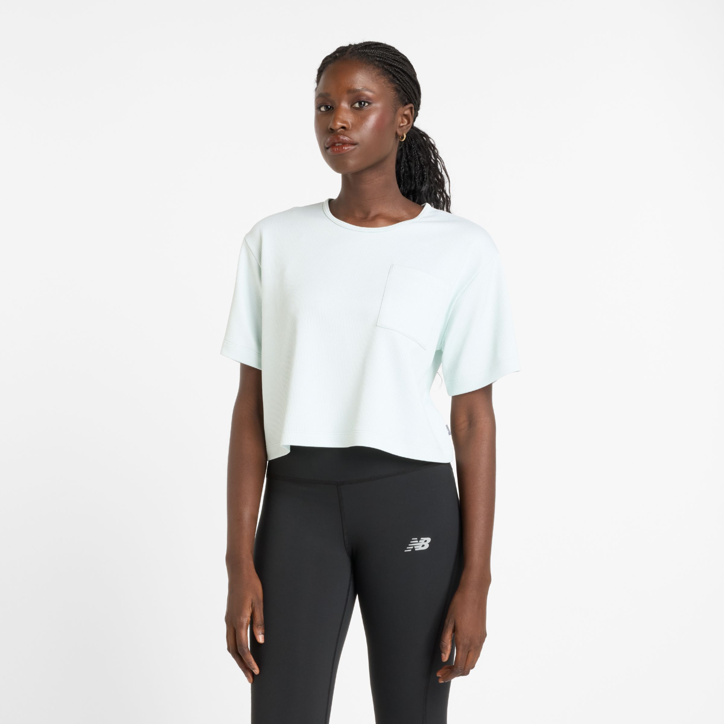 New Balance Women's Novelty Rib T-Shirt in Green Cotton, size Medium