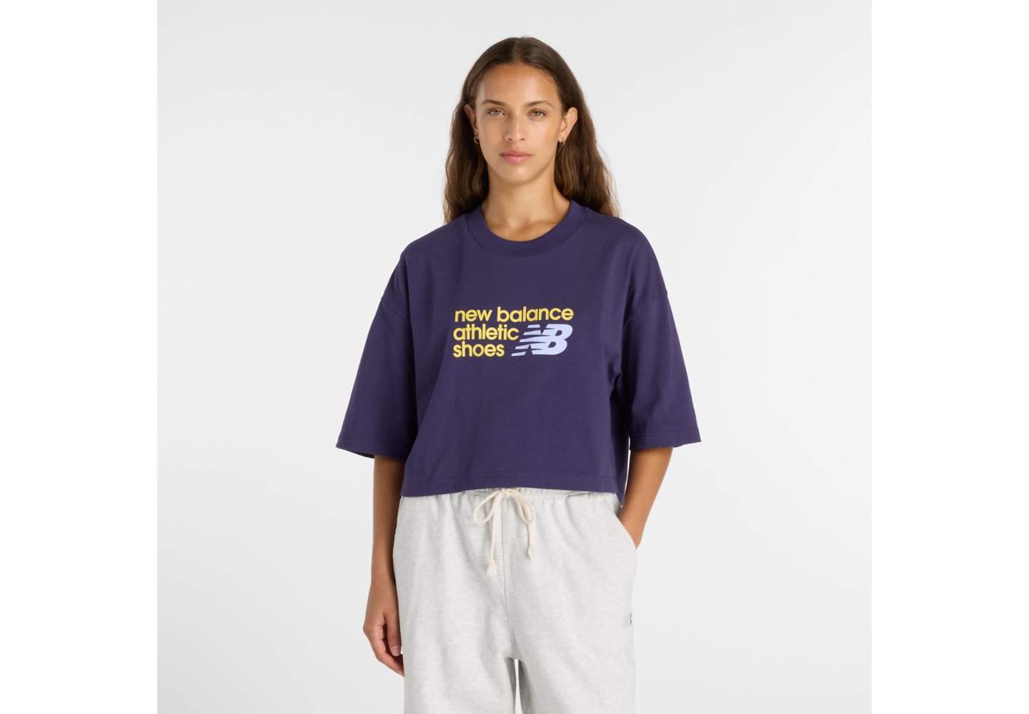 New Balance Athletics Premium Chest Logo Cropped T-Shirt in Boysenberry — photo 1 of 1