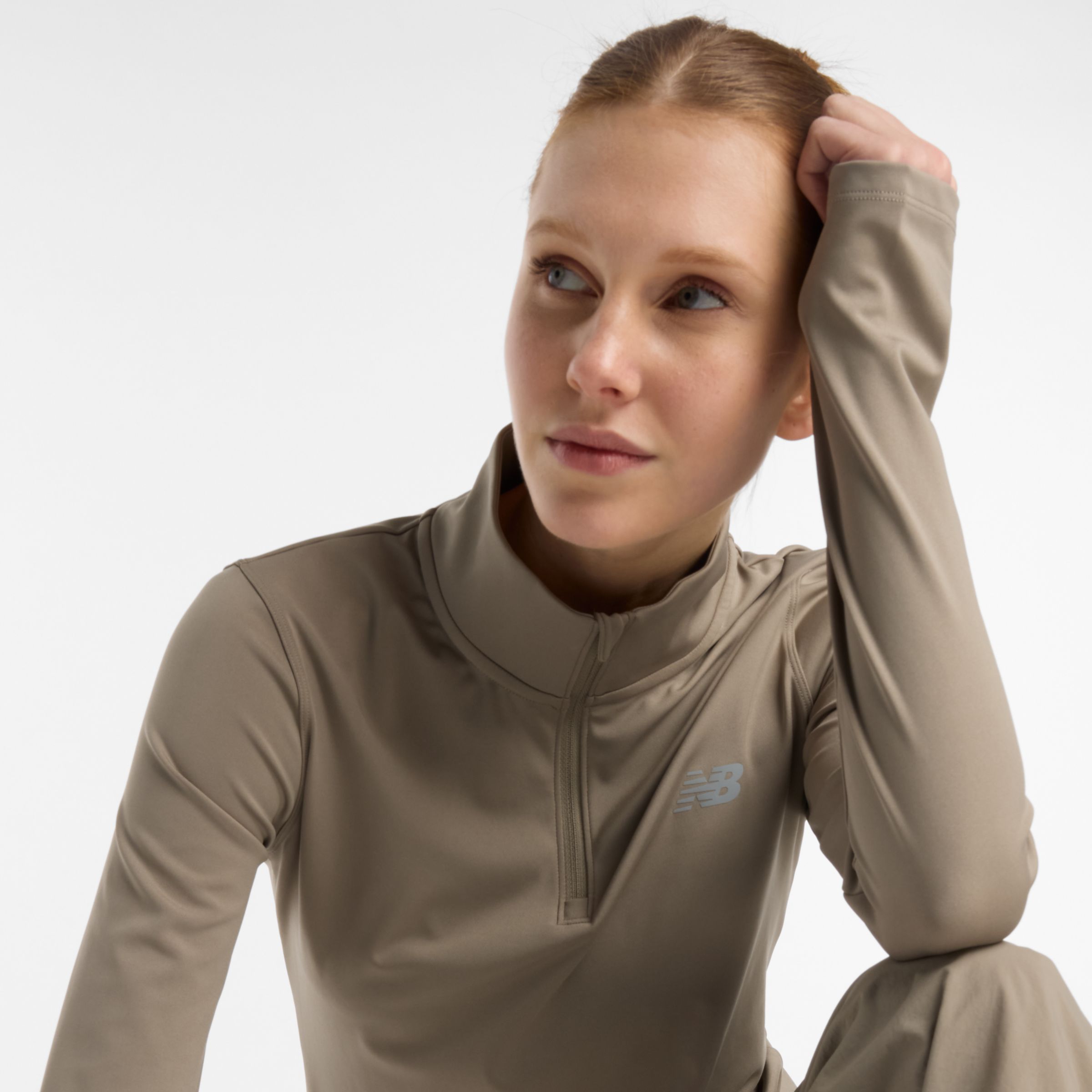 New Balance Femme Script Quarter Zip en Marron, Polytissé, Taille L