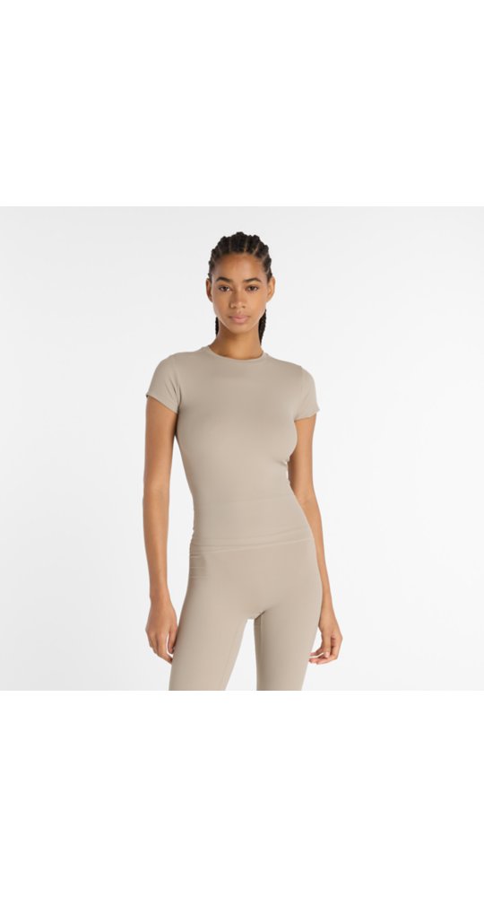 New Balance Ribbed Fitted T-Shirt in Arid Stone