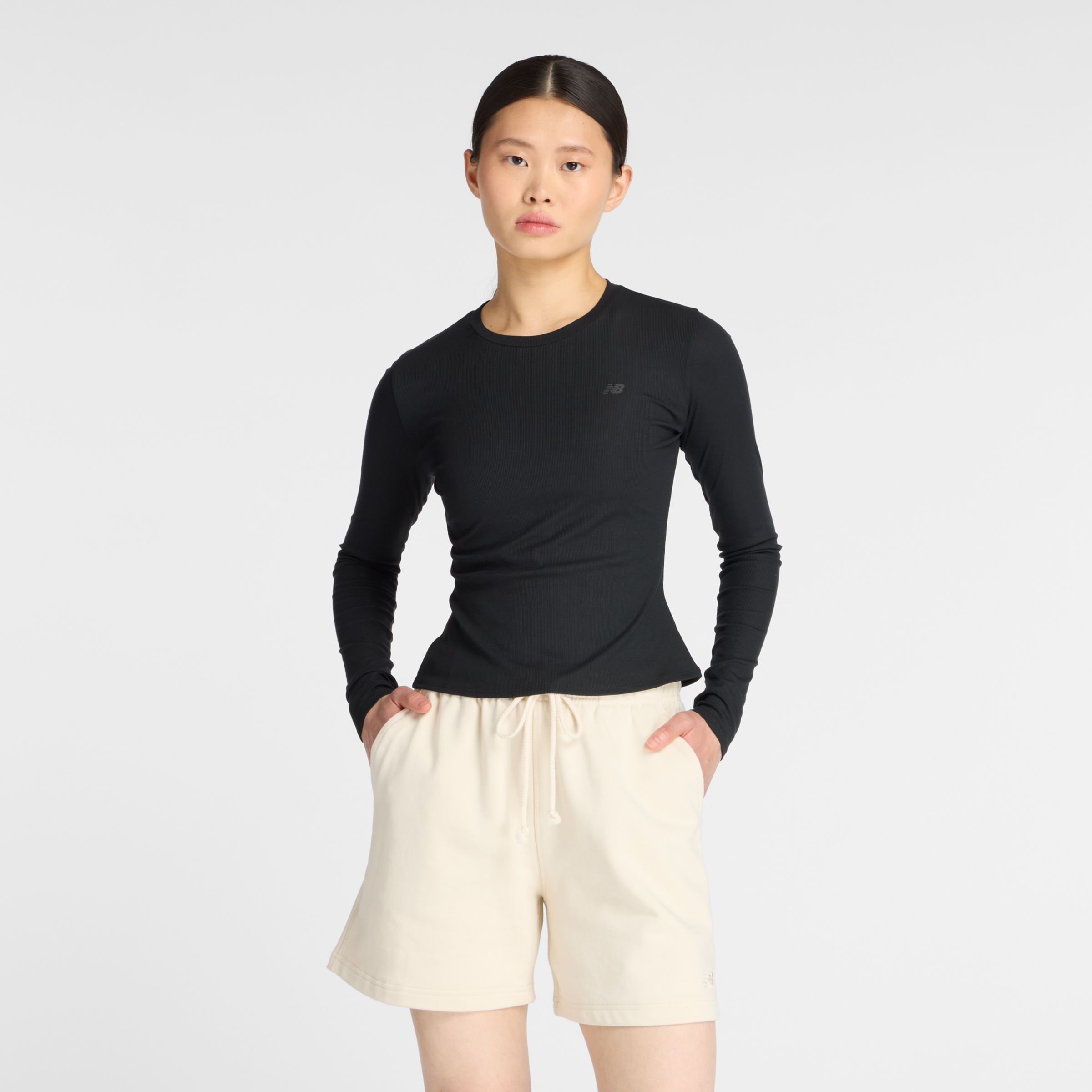 New Balance Microrib Long Sleeve T-shirt In Black