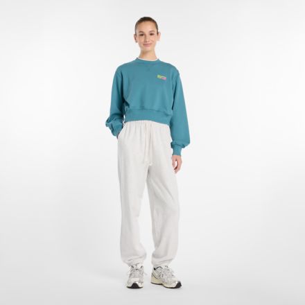 Athletics Premium Logo Relaxed Crop Crew, BIG TEAL, WT53507AAZ