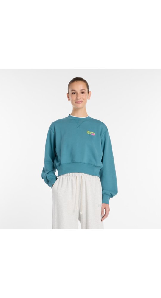 New Balance Athletics Premium Logo Relaxed Crop Crew in Big Teal