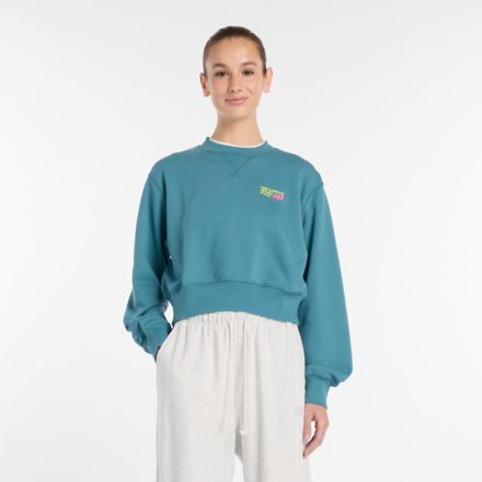 Athletics Premium Logo Relaxed Crop Crew, BIG TEAL, WT53507AAZ
