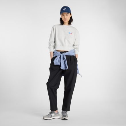 Athletics Premium Logo Relaxed Crop Crew, ASH HEATHER MULTI, WT53507AHH