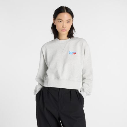 Athletics Premium Logo Relaxed Crop Crew, ASH HEATHER MULTI, WT53507AHH