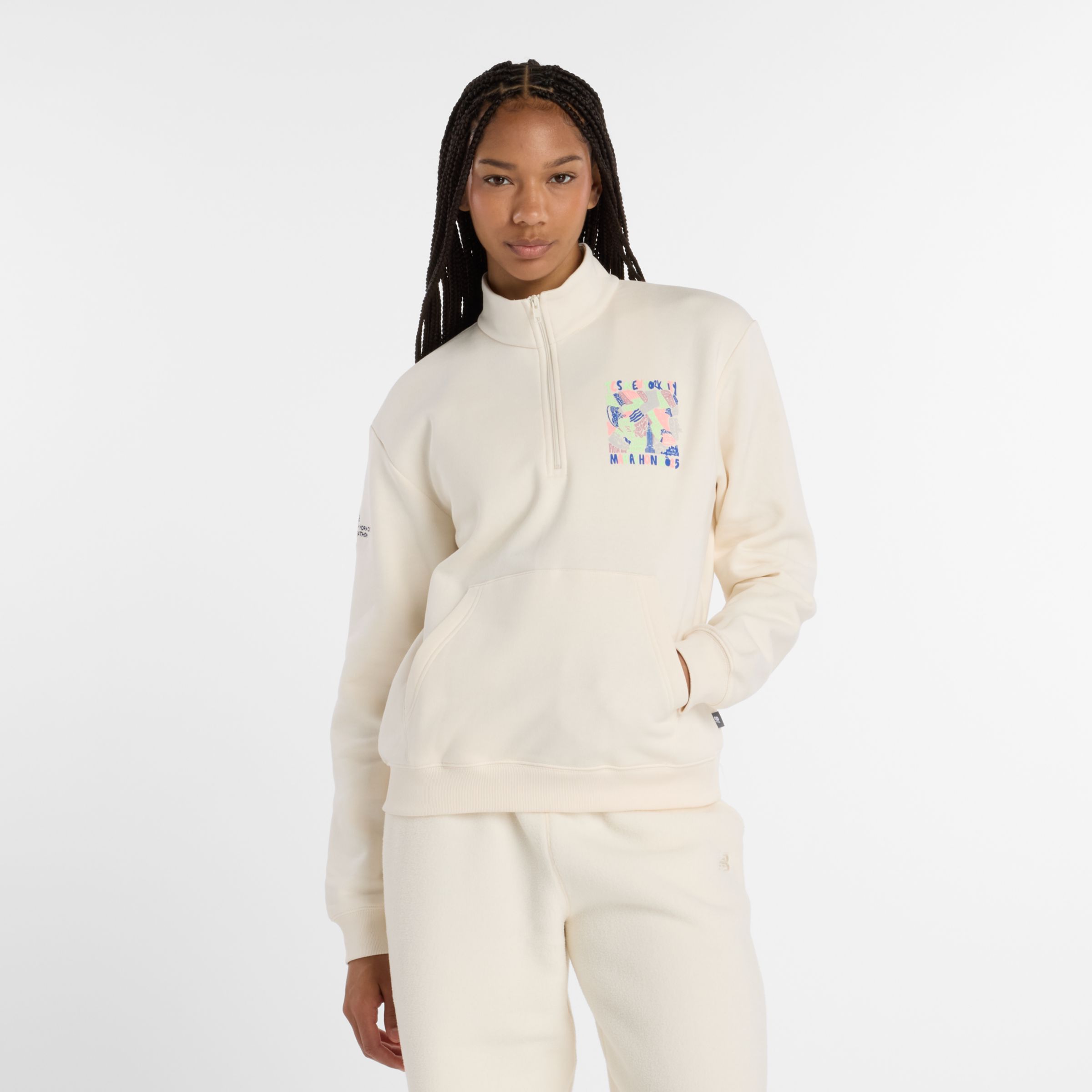 New Balance Women's Nyc Marathon Fleece Half Zip Shirt In White