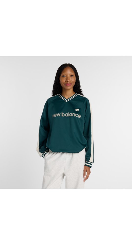 New Balance Satin Woven Pullover in Linen With Team Navy