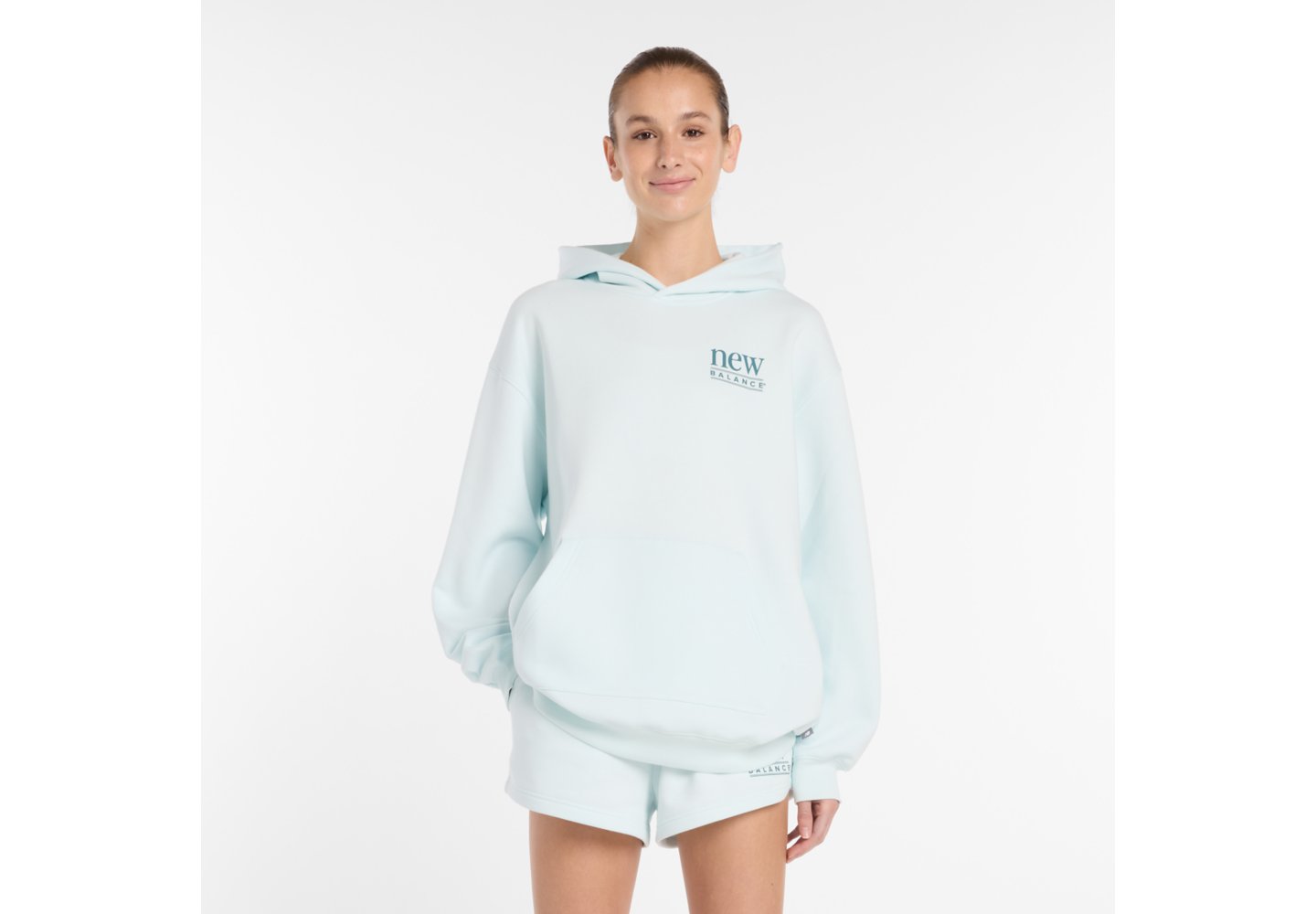 New Balance Reimagined Fleece Long Length Hoodie in Glint Blue — photo 1 of 1