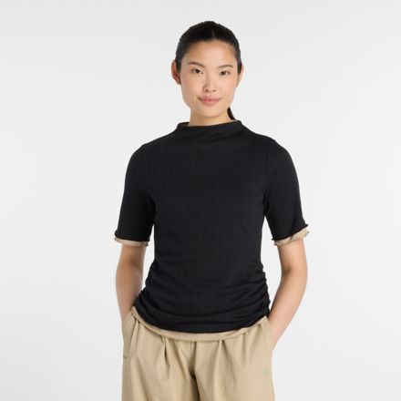 NB GREY カラーブロック半袖トップ, BLACK, WT61X70HBK