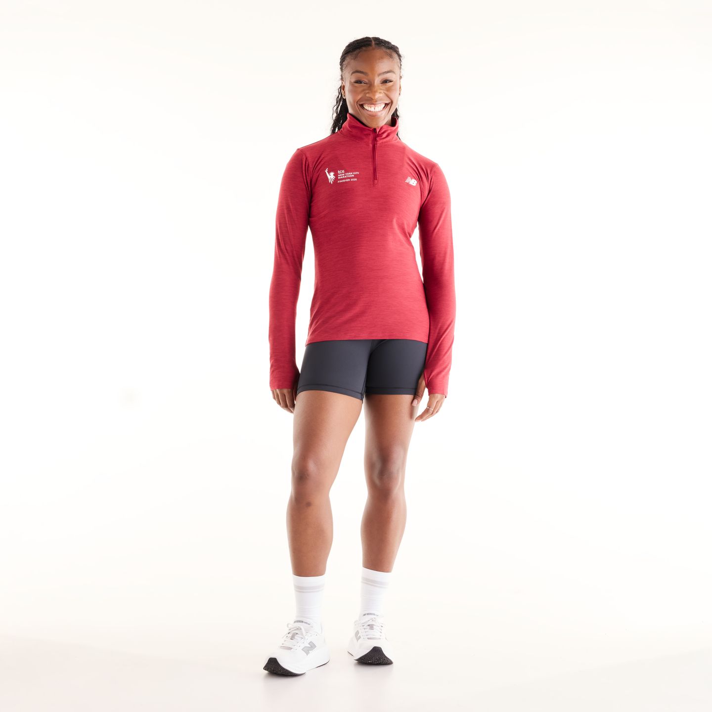 Женская толстовка New Balance NYC Marathon Sport Essentials Space Dye Finisher 1/4 Zip, цвет: Красный — фото 2