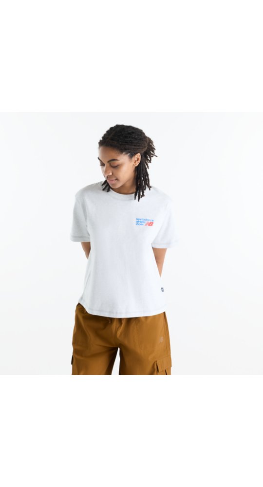 New Balance Athletics Premium Logo Hip Length Relaxed T-Shirt in Ash Heather Multi
