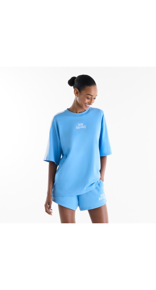 New Balance Sport Linear Graphic Oversized T-Shirt in Analog Blue
