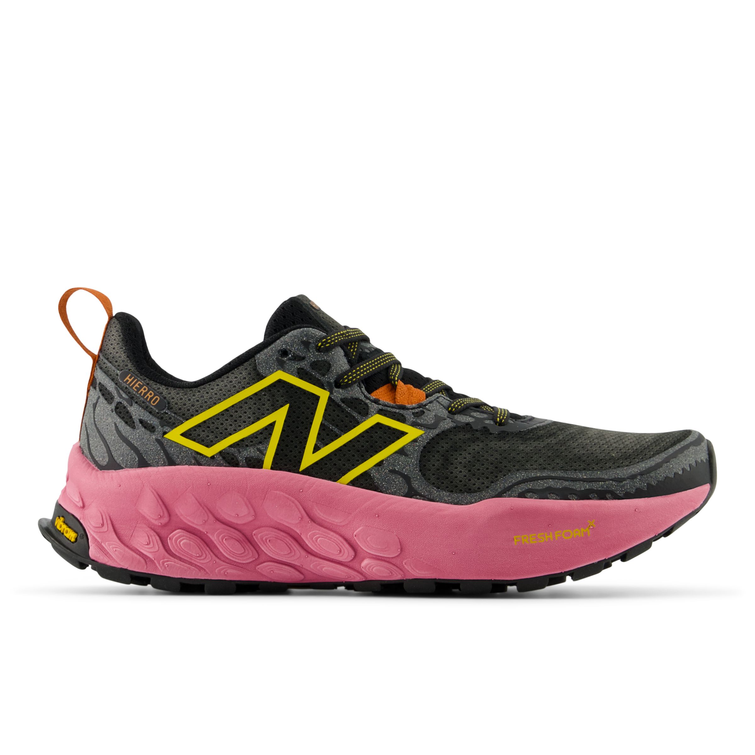 New Balance Women's Fresh Foam X Hierro v8 in Black/Pink/Orange Synthetic, size 5.5 Narrow