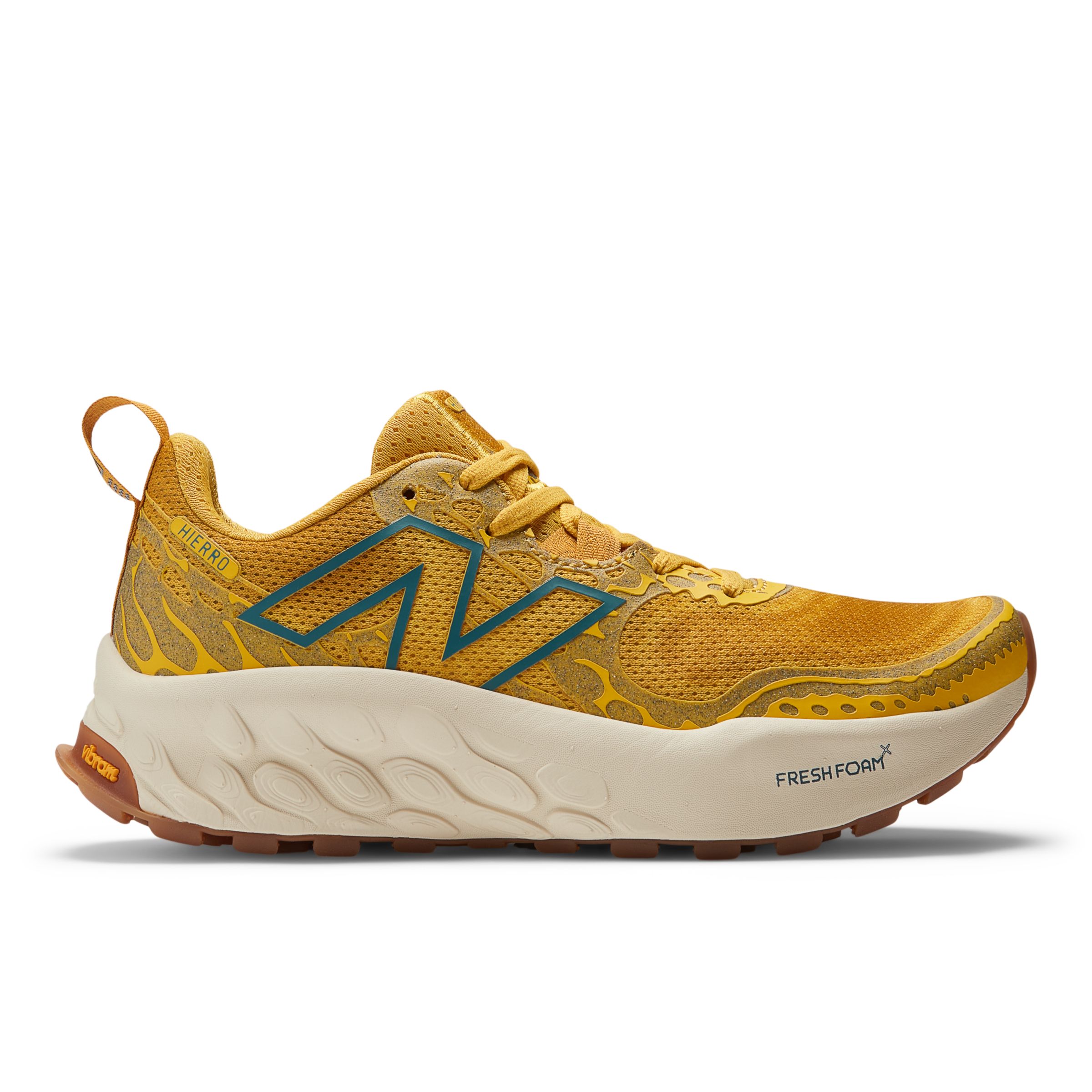 New Balance Women's Fresh Foam X Hierro v8 in Orange/Beige/Blue Synthetic, size 5.5 Narrow