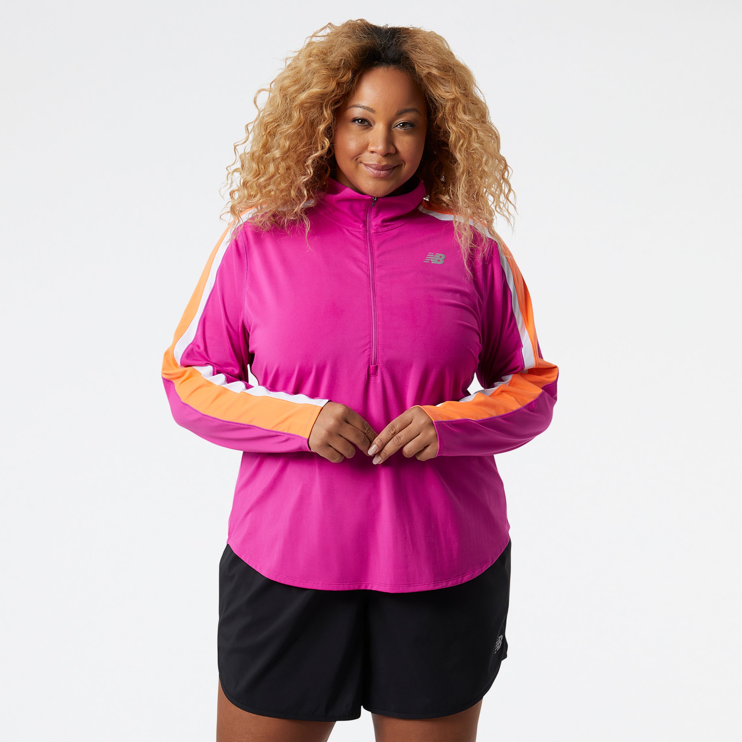 New Balance Mulher Accelerate Half Zip Pullover in Rosa, Poly Knit, Tamanho 1X