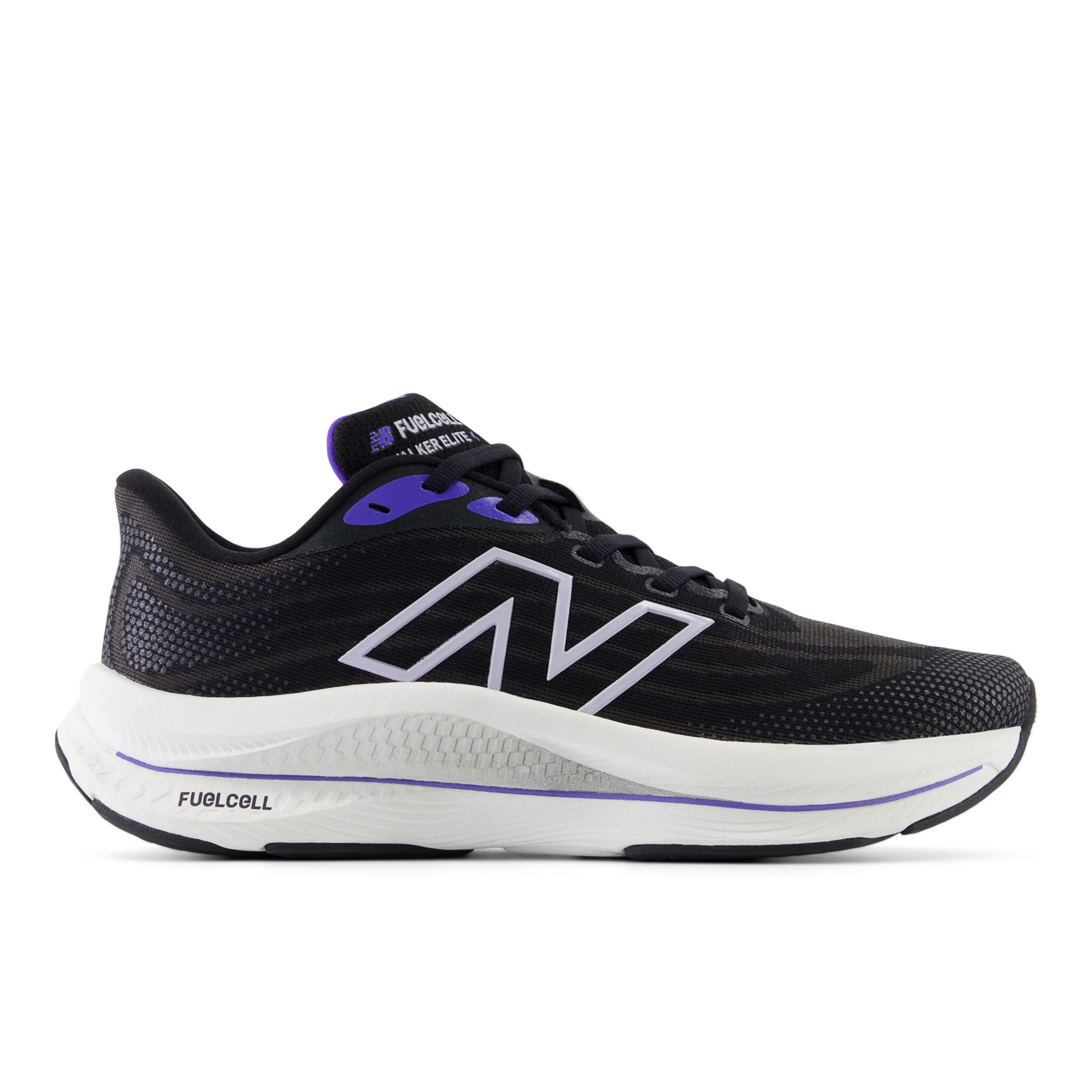 뉴발란스 New Balance FuelCell Walker Elite,Black with Electric Indigo and Grey Violet