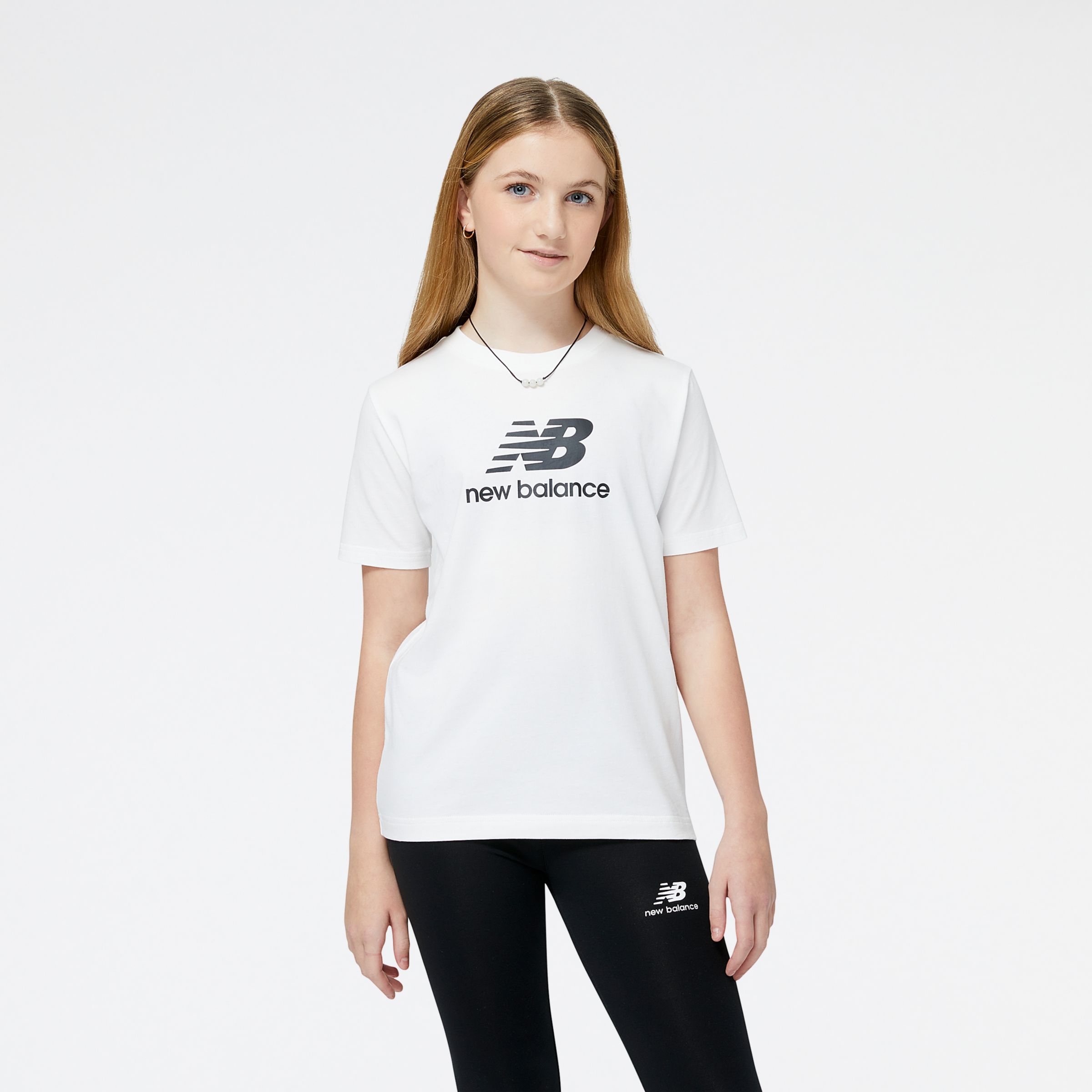 New Balance Enfant Essentials Stacked Logo Cotton Jersey Short Sleeve T-shirt en White/blanc, Taille XS