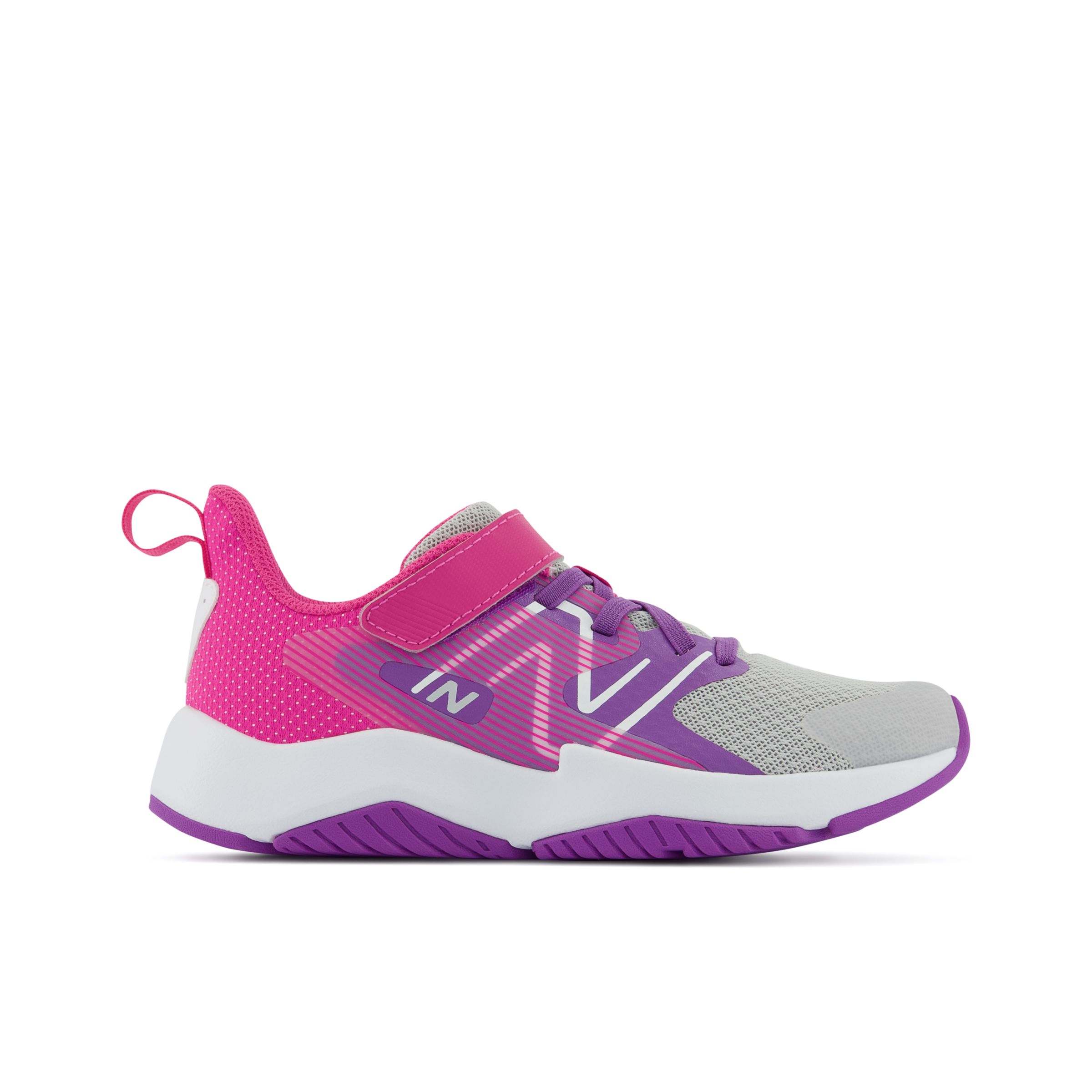 

New Balance Kids' Rave Run v2 Bungee Lace with Top Strap Grey/Purple/Pink - Grey/Purple/Pink