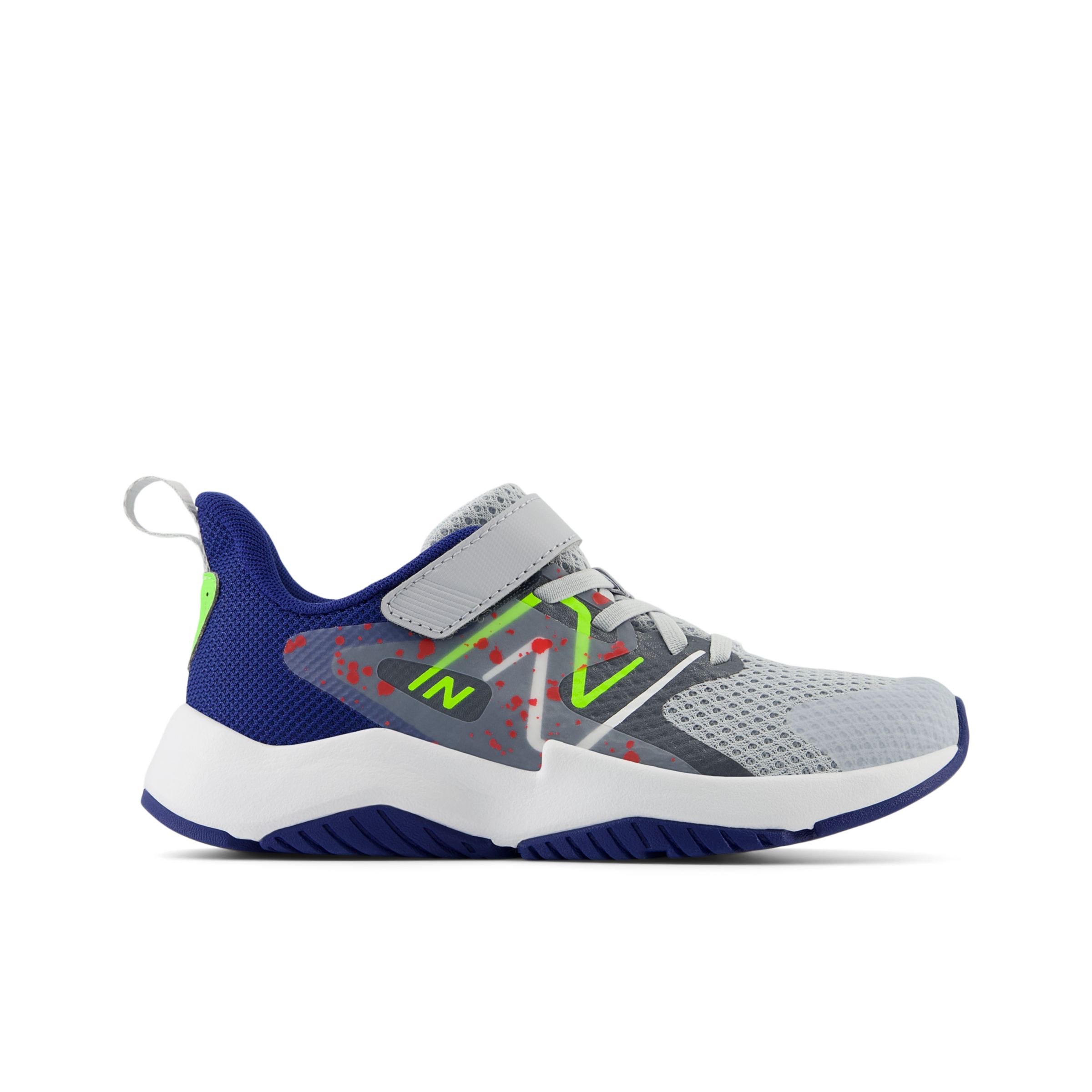 

New Balance Kids' Rave Run v2 Bungee Lace with Top Strap Grey/Blue/Green - Grey/Blue/Green