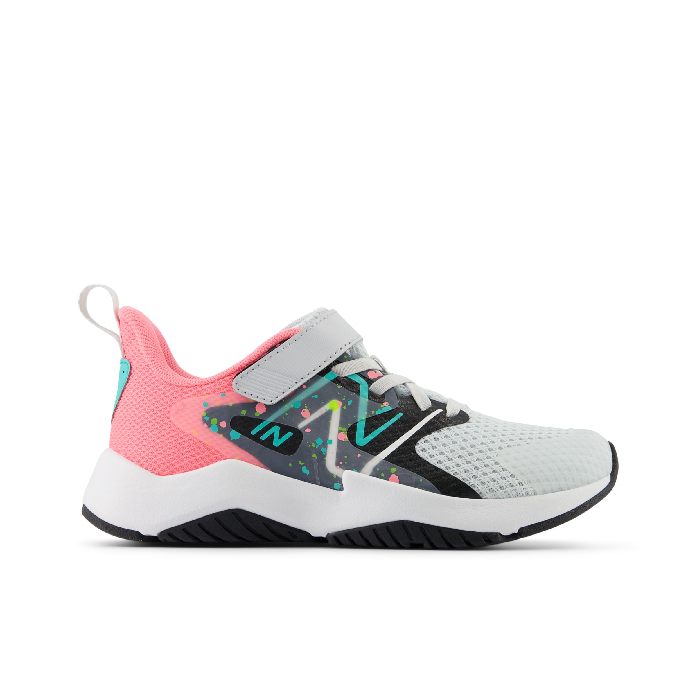 

New Balance Kids' Rave Run v2 Bungee Lace with Top Strap Grey/Pink/Green/Black - Grey/Pink/Green/Black