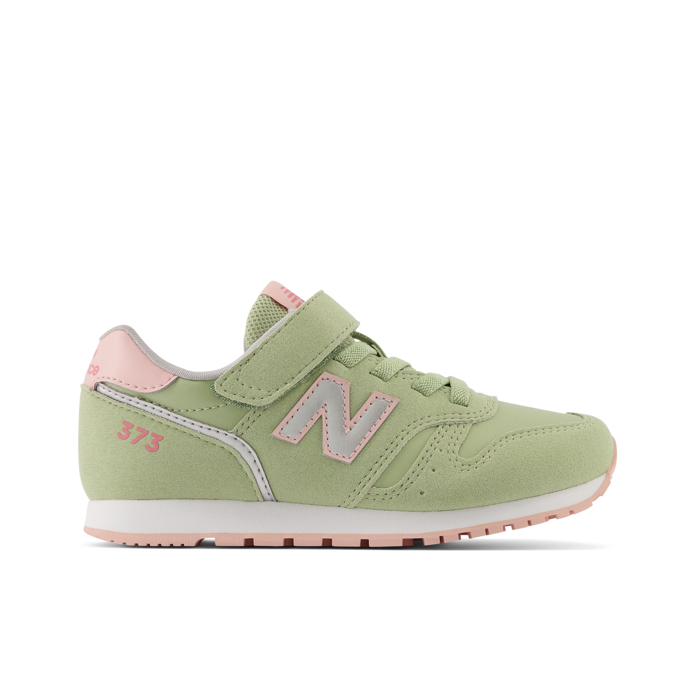 New Balance Niños 373 Bungee Lace with Top Strap in Verde/Rosa, Synthetic, Talla 32.5 - YV373XJ2